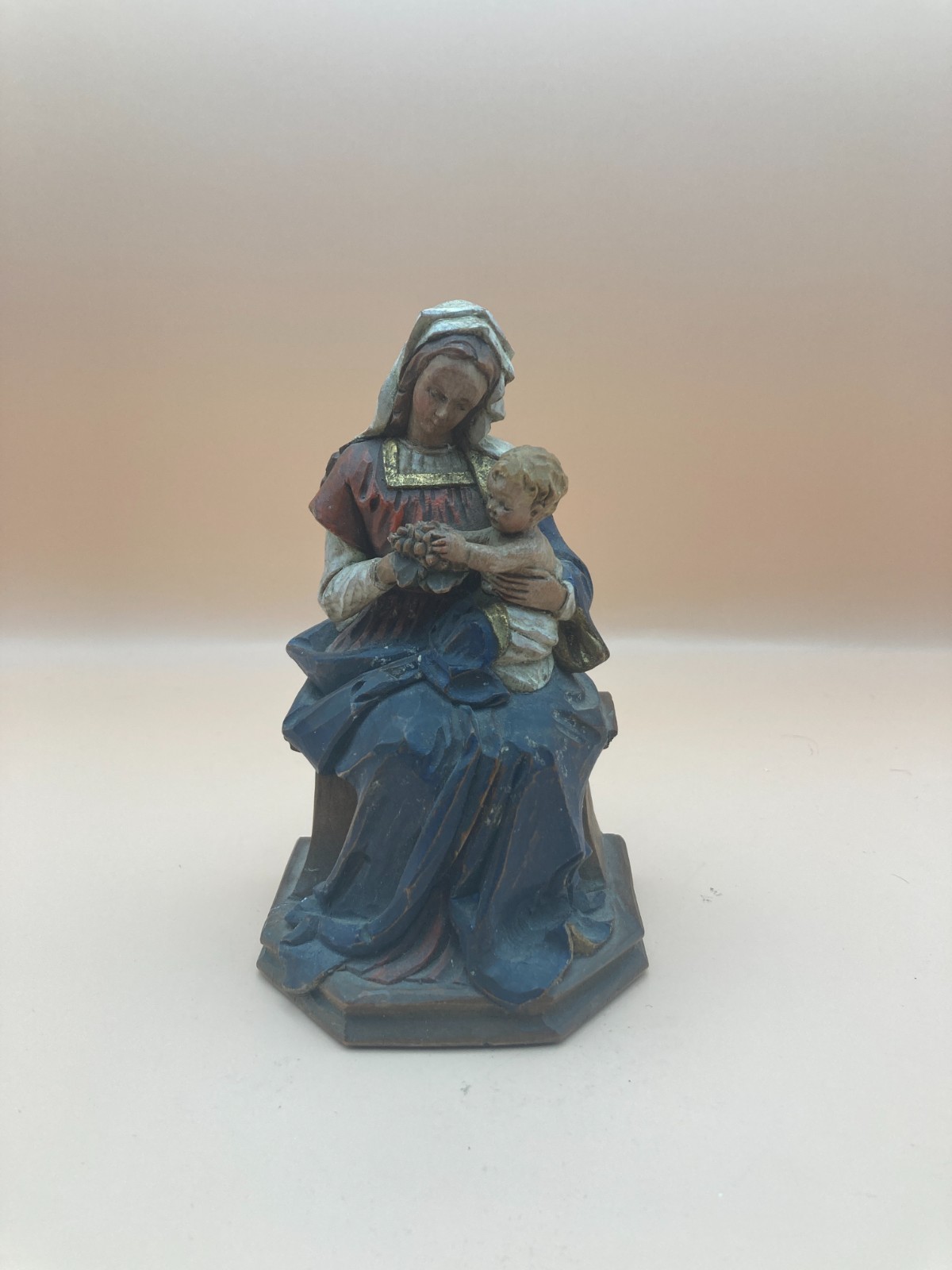 Vintage Anri Carved Madonna Wooden Figurine Italy 1950s Signed M K Kaslatter 5