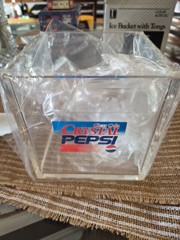 Rare Vintage Clear Cola Crystal Pepsi Ice Bucket w/Lid & Ice Tongs Lucite 6\