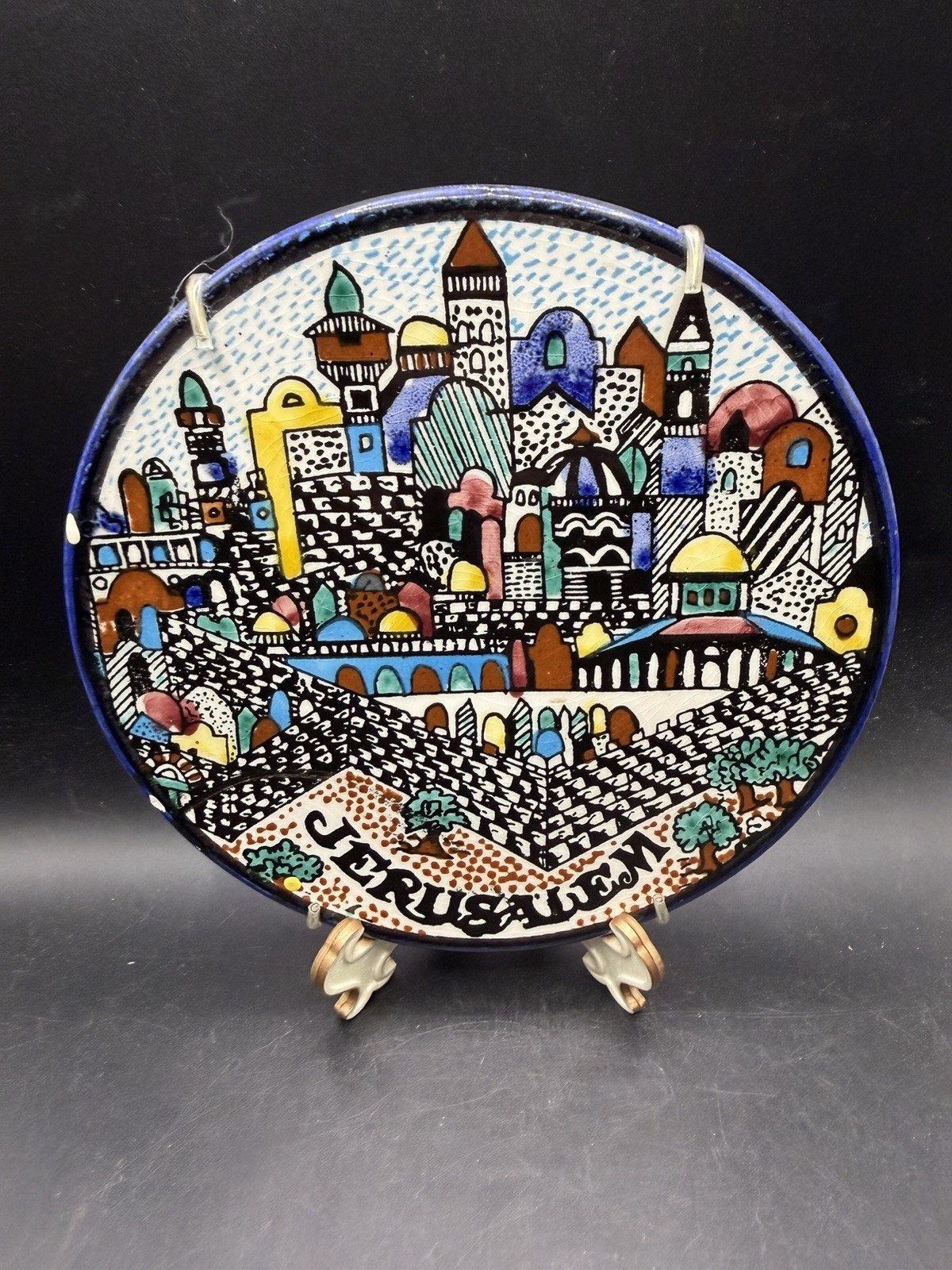 Vintage Jerusalem Ceramic Plate - Hand Painted Holy City Israel Souvenir 6.5”