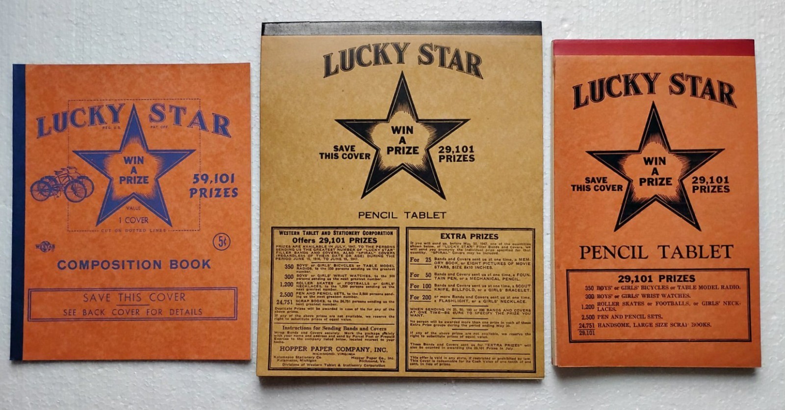 Vintage 1940s Lucky Star Pencil Tablets New Old Stock 3 Different Vintage 1940s Lucky Star Pencil Tablets New Old Stock 3 Different
