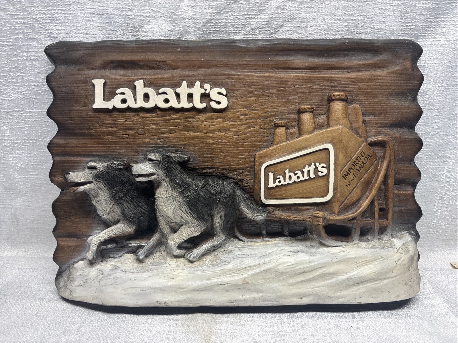 Labatt’s Beer Sign Thick Foam Husky Dogs with Sled Vintage Labatt’s Beer Sign Thick Foam Husky Dogs with Sled Vintage