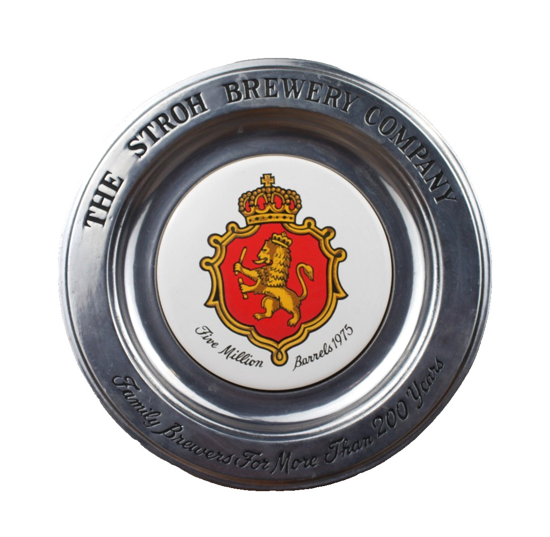 STROH'S BREWERY Pewter Plate With Ceramic Inlay 5 Million Barrels - Wilton 11in