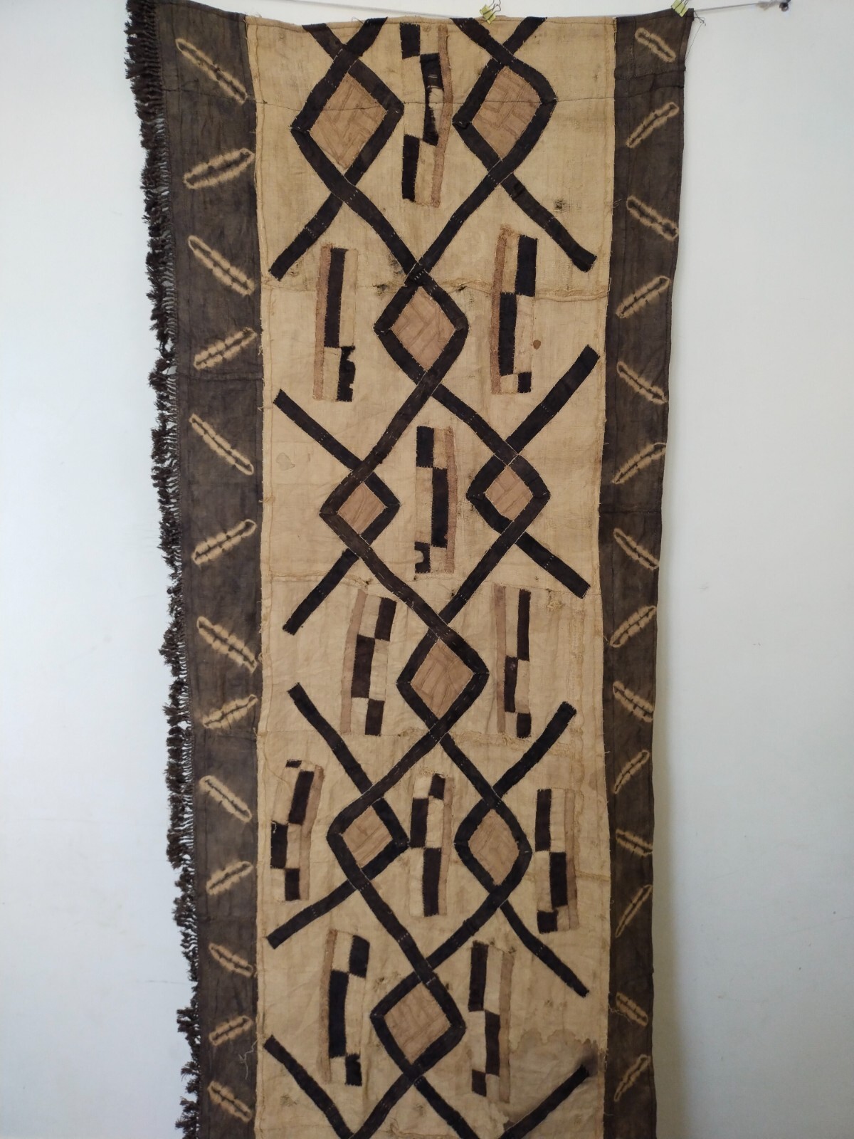 Old vintage Kuba Raffia fabric African Congo Tribal Art long panel item 507 Old vintage Kuba Raffia fabric African Congo Tribal Art long panel item 507