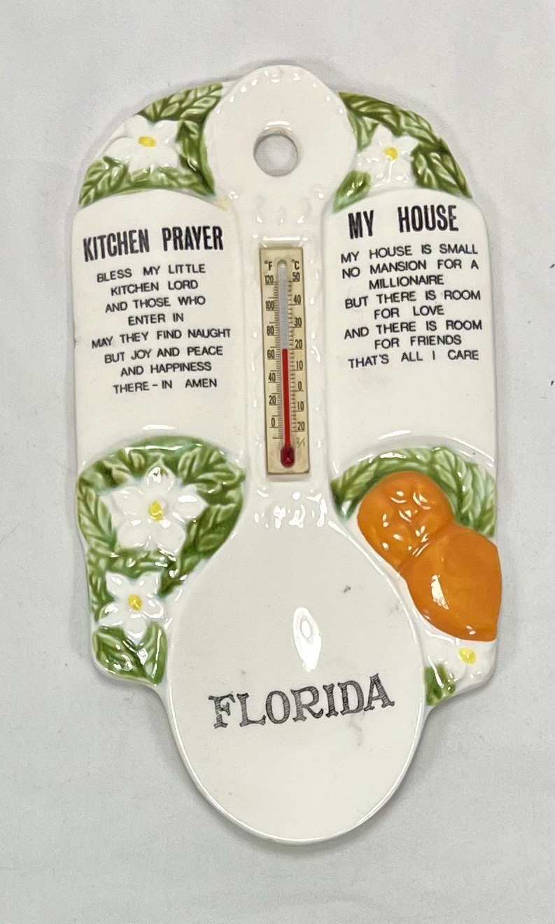 Vintage Ceramic Florida Souvenir Thermometer Kitchen Prayer Poem Spoon Wall...