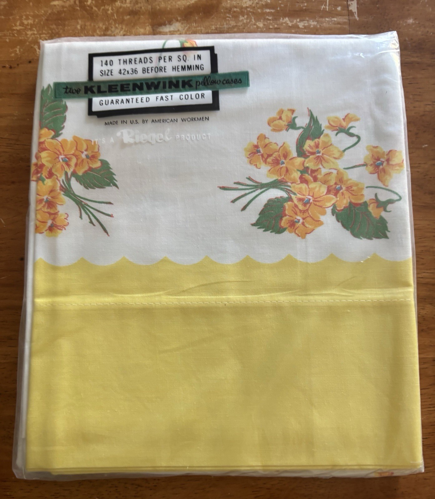 Vintage  2 PILLOW CASE Set NOS Yellow Floral Reigel Kleenwink 3 Sets Avail