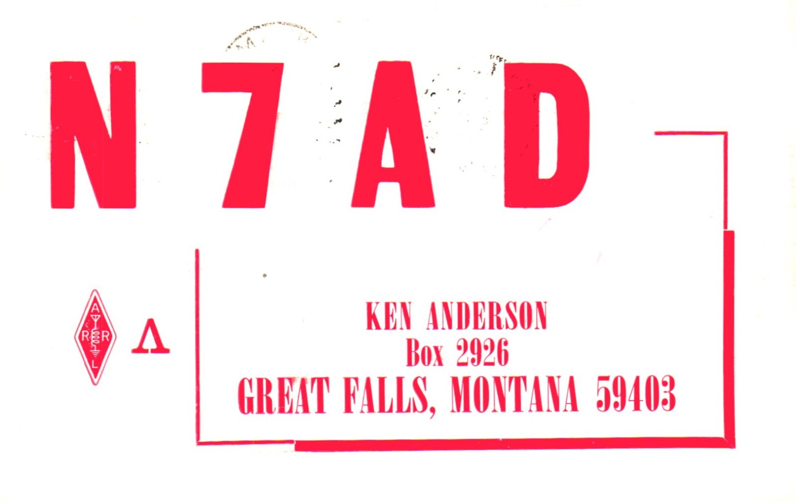 Great Falls Montana N7AD QSL Radio Postcard