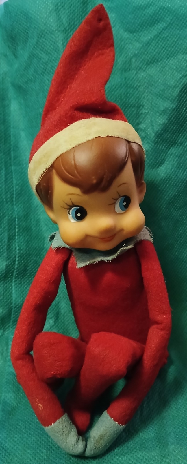 Vintage 1950s 1960s Christmas Knee Hugger Pixie Elf Japan Stuffed Toy Tag MCM