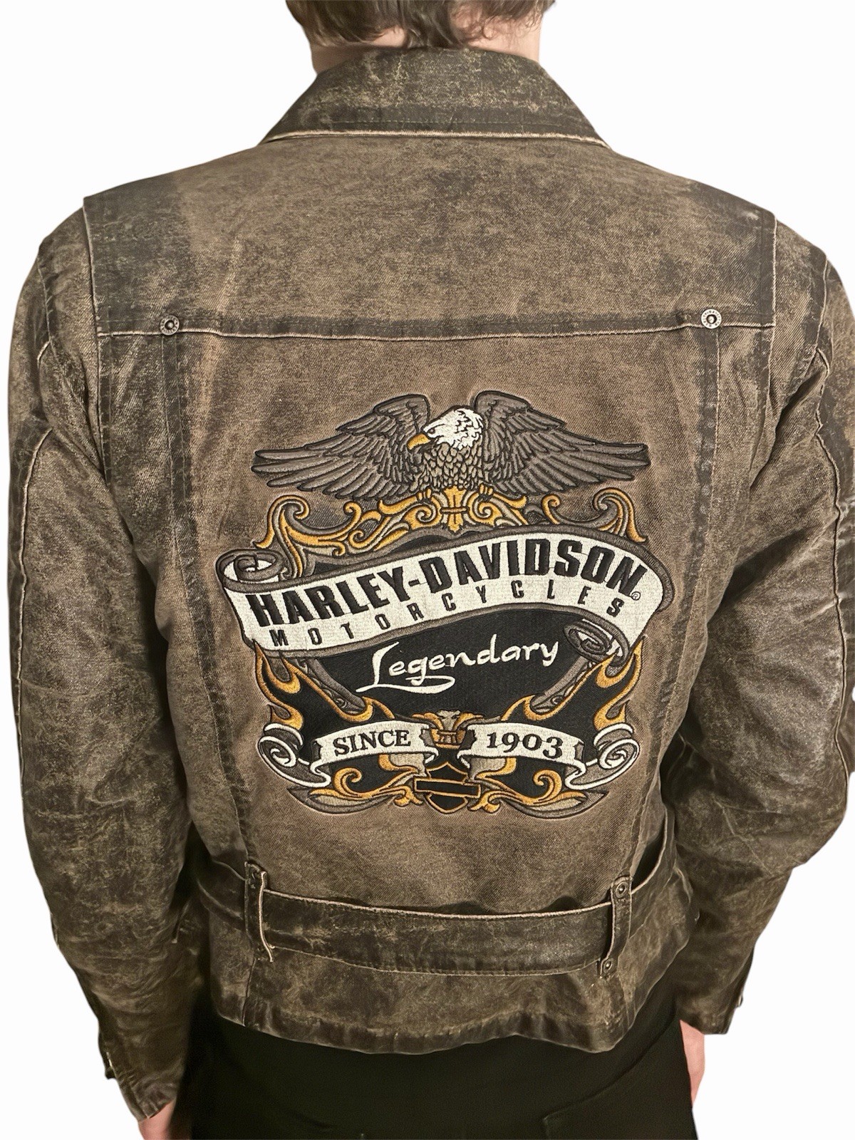 Harley-Davidson Legendary 1903 Eagle Graphic Brown Distressed Full Zip Jacket S