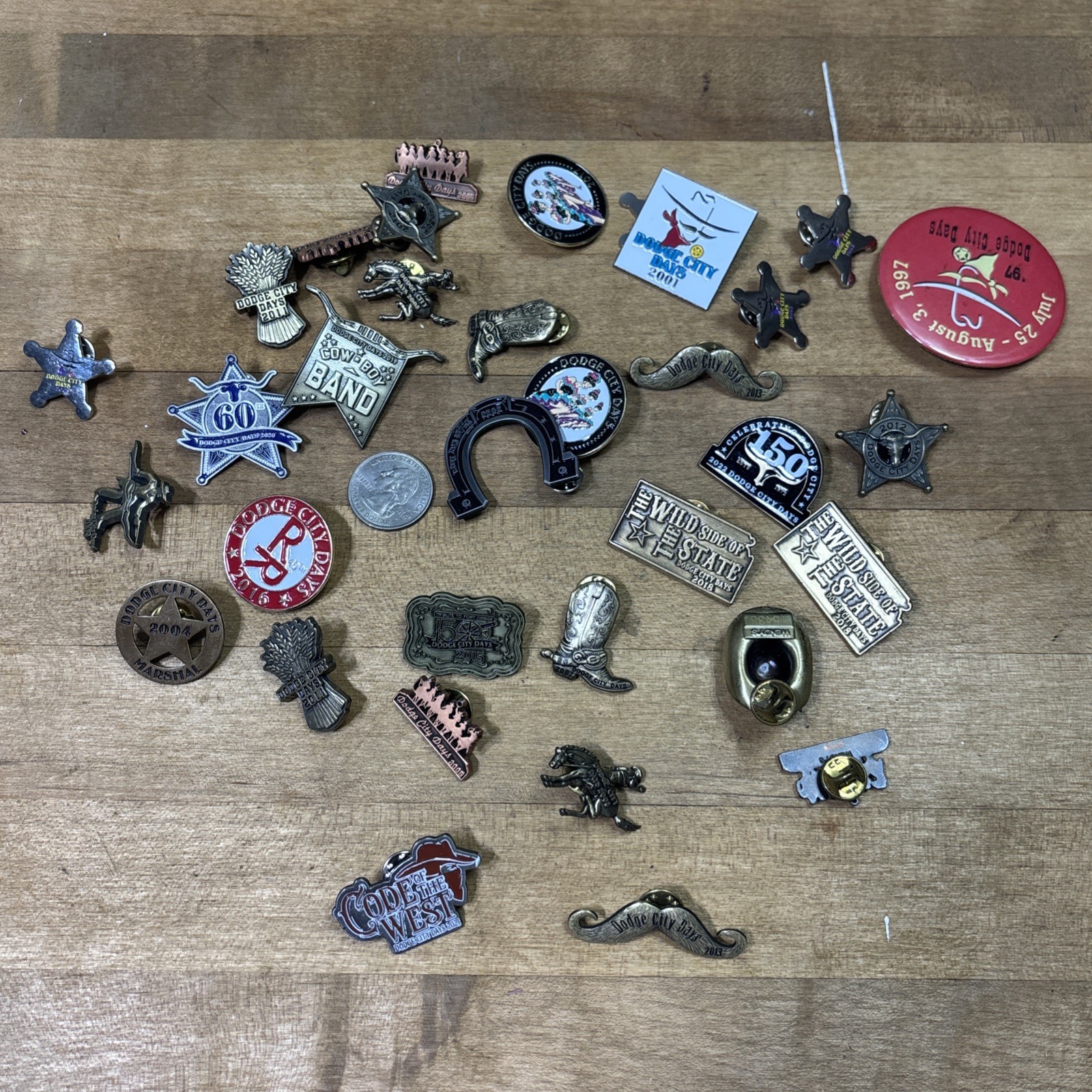 34pc Vintage Lapel Pin Lot Enamel Gold Tone Rodeo Western Souvenir Mixed