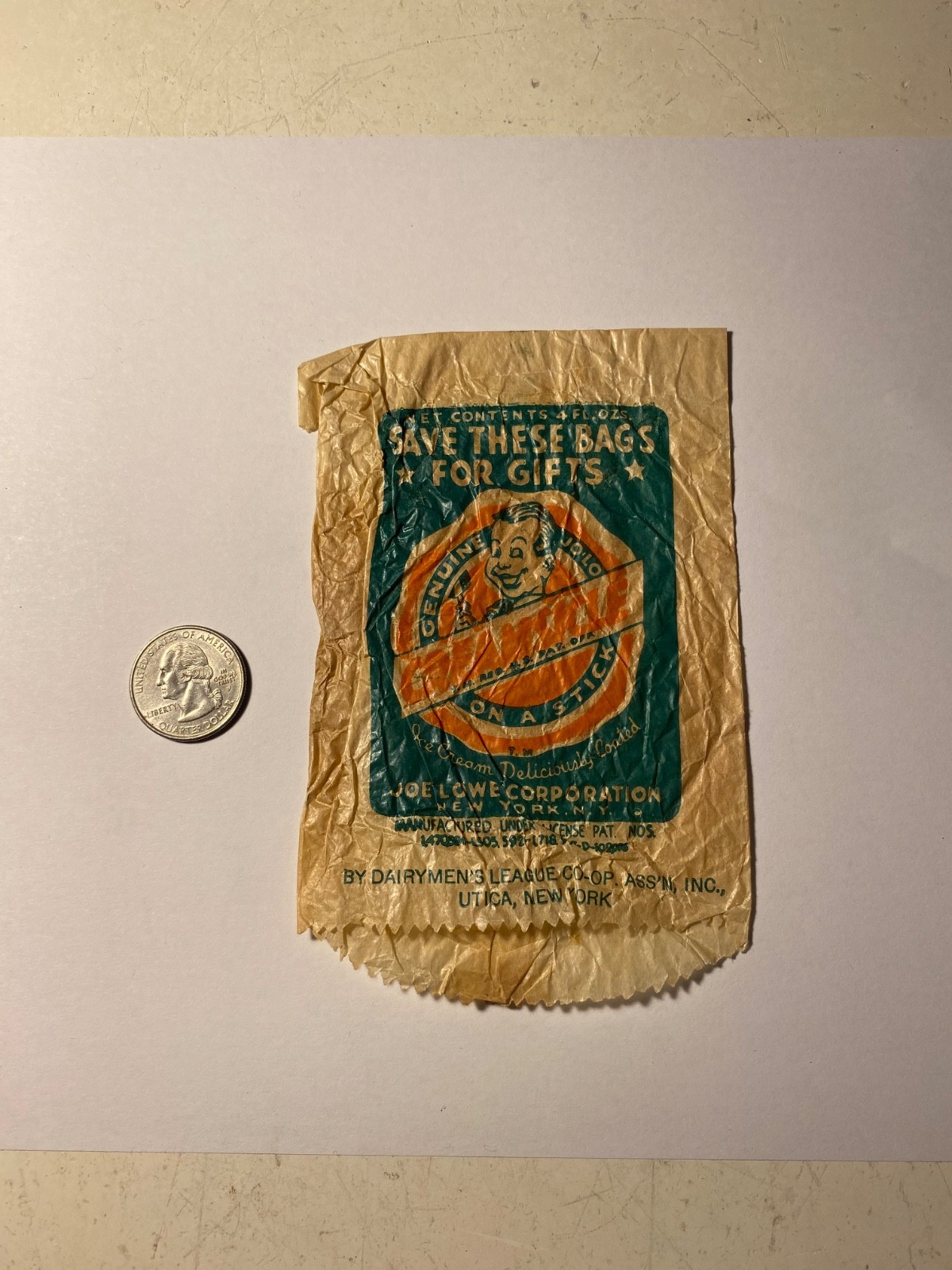 Vintage Creamsicle Bar Ice Cream Wrapper New York NY