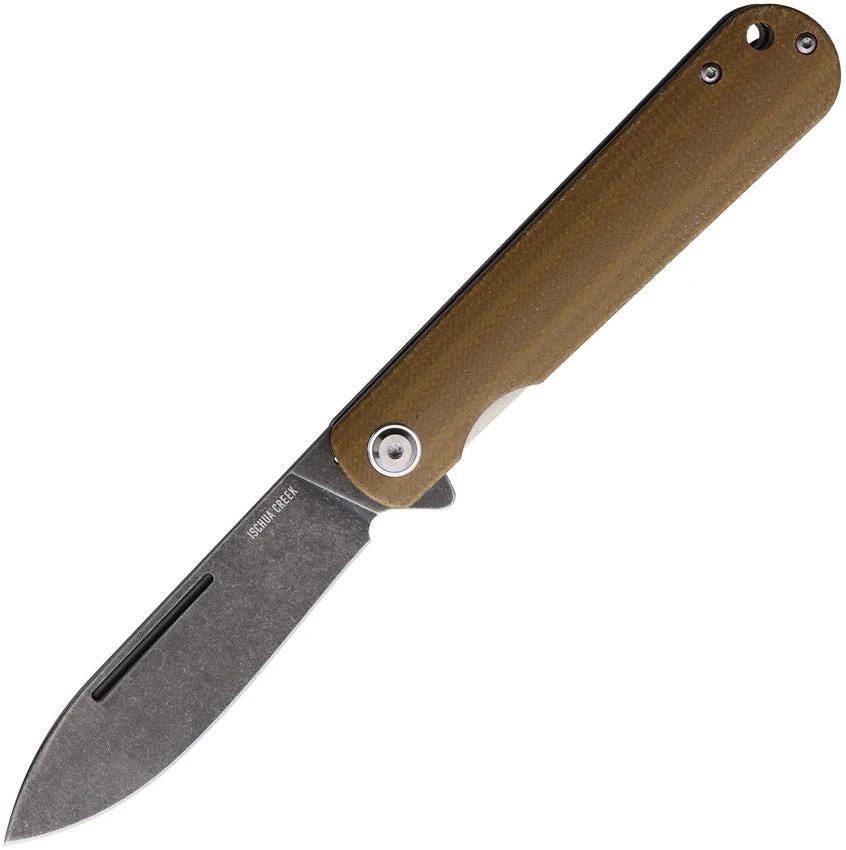 Ontario Ischua Creek Linerlock Folding Pocket Knife Micarta Handle Black EDC