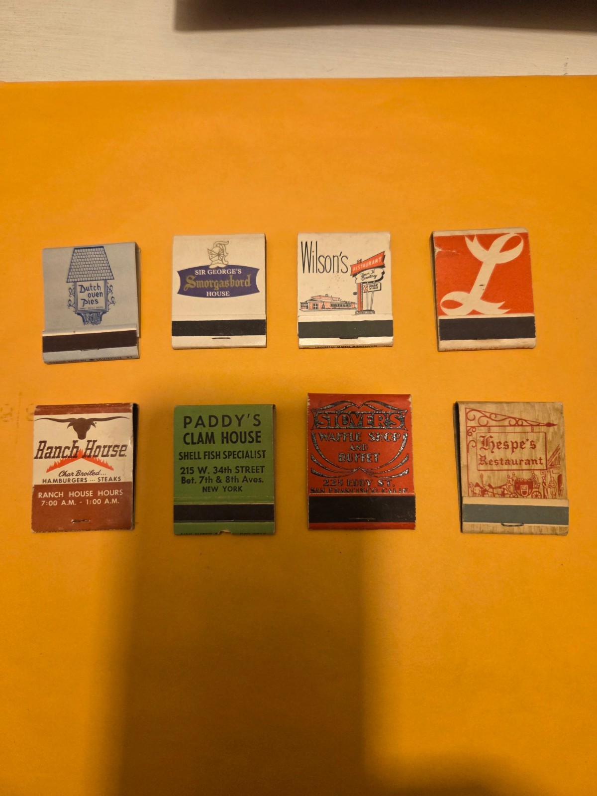 Lot of 8 Vintage Restaurant matchbooks. Front strike and Unstruck Lot of 8 Vintage Restaurant matchbooks. Front strike and Unstruck