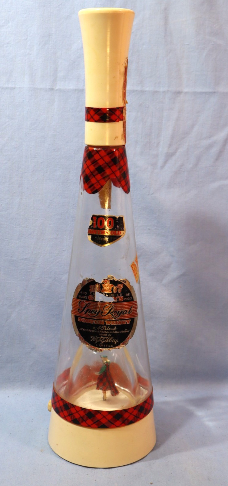 Vintage Empty Gilbeys Spey Royal Scotch Whiskey Dancing Scot Decanter Music Box