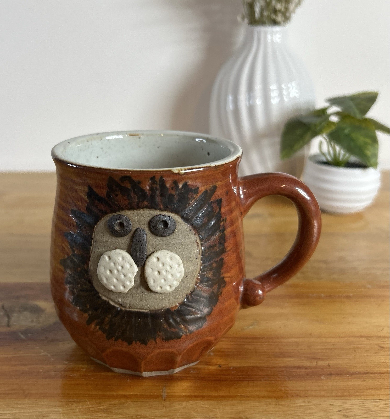 Vtg Studio Takahashi Pottery Mug Lion 3D Coffee Mug Double Sided Vtg Studio Takahashi Pottery Mug Lion 3D Coffee Mug Double Sided