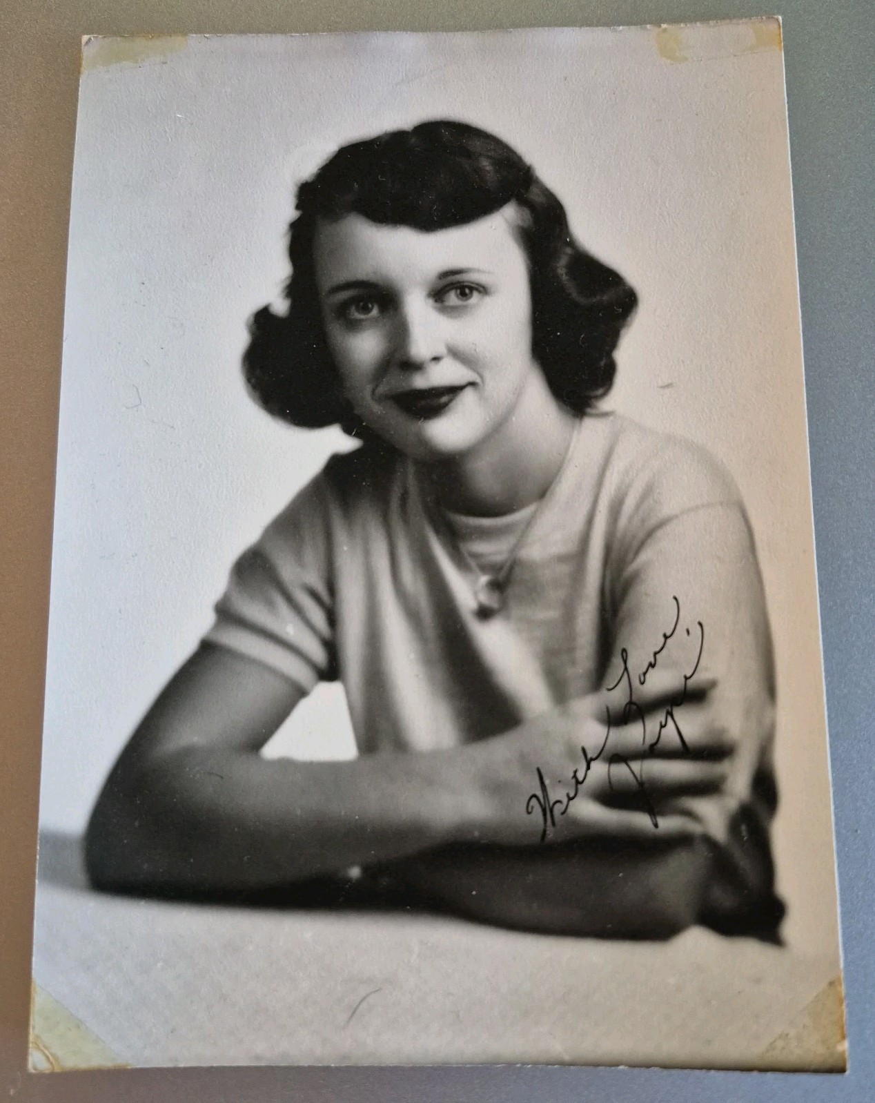 Vintage 1940s Studio Portrait Photo Young Woman Signed With Love Joyce WWII Era