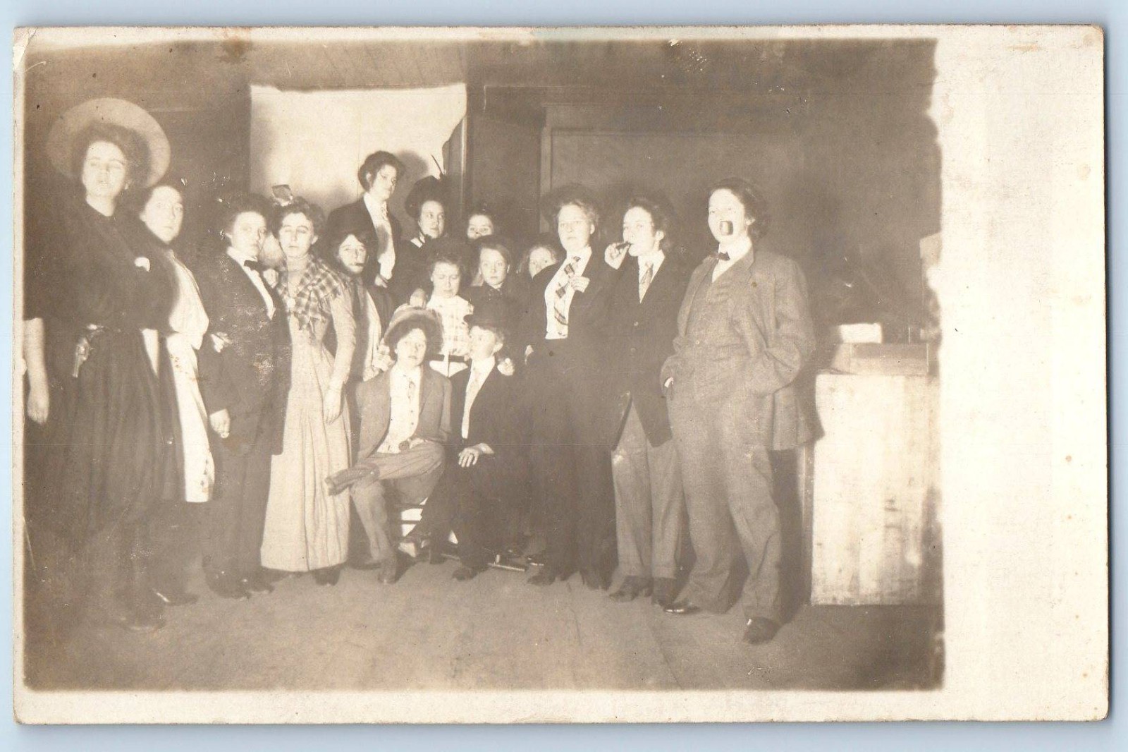c1910's Crossdressing Smoking Women Party Costumes RPPC Photo Antique Postcard c1910's Crossdressing Smoking Women Party Costumes RPPC Photo Antique Postcard