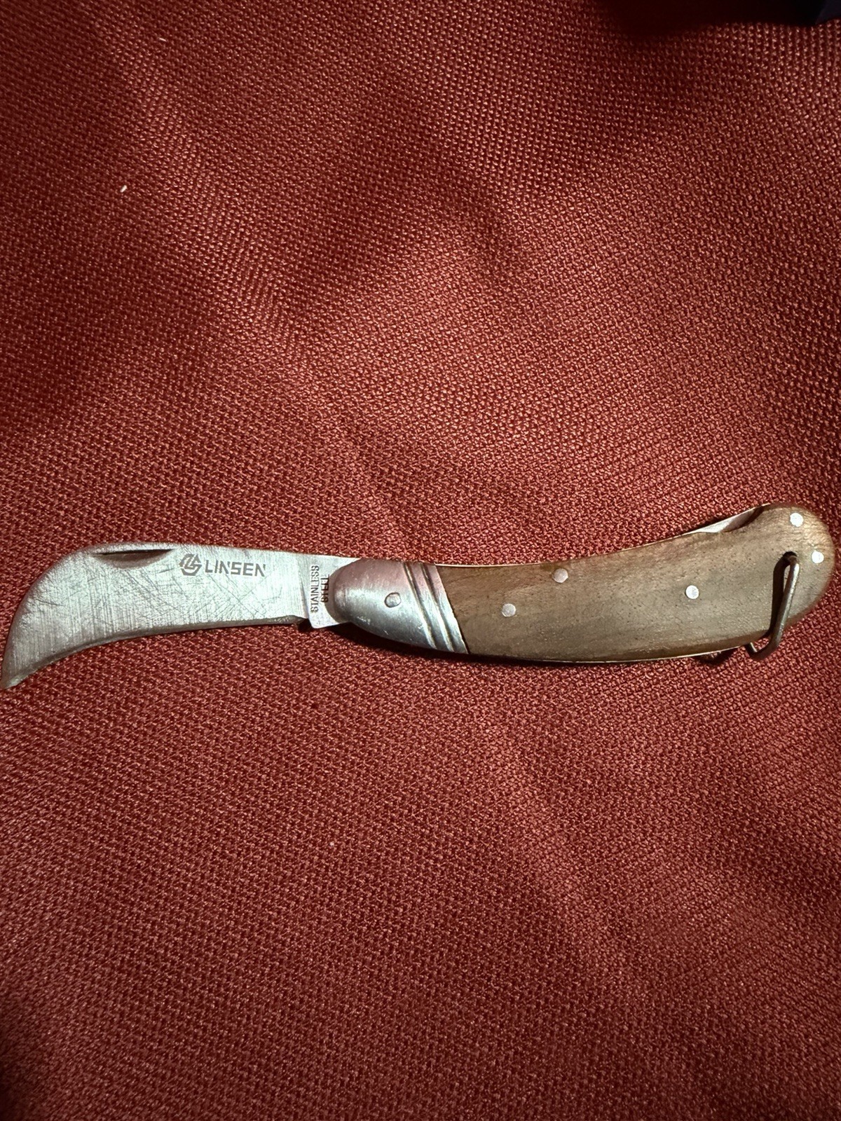 Linsen Pocket Knife / Wooden Handle / Vintage Collectible