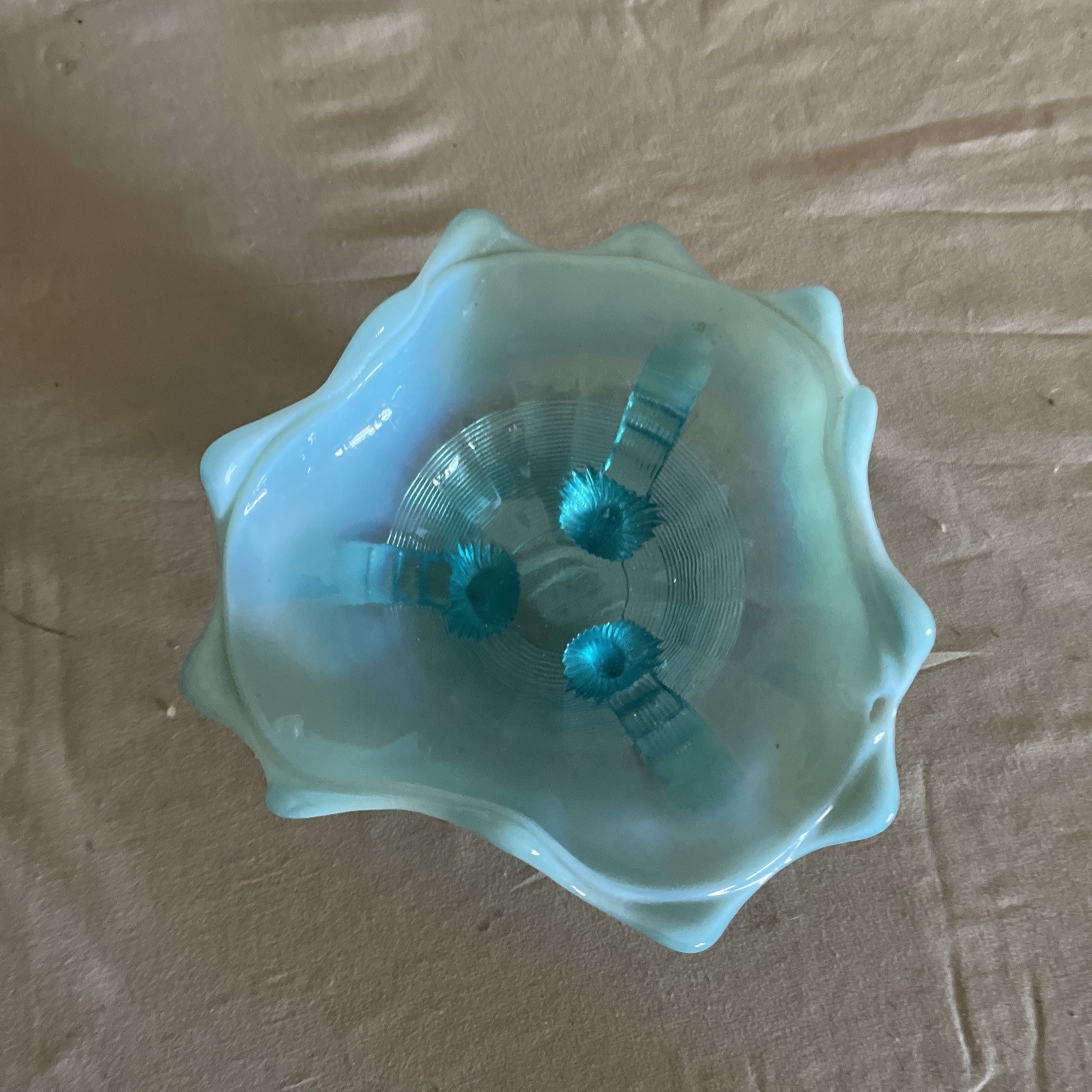 Antique Northwood Klondyke Blue Opalescent Fluted Scroll Footed Bowl Antique Northwood Klondyke Blue Opalescent Fluted Scroll Footed Bowl