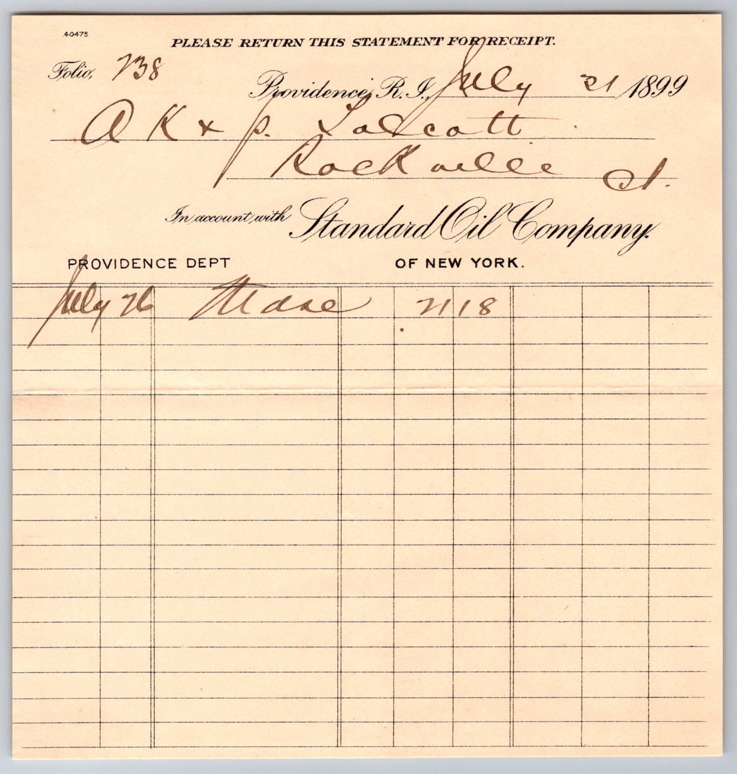 1899 Standard Oil Company Statement Providence RI 1899 Standard Oil Company Statement Providence RI