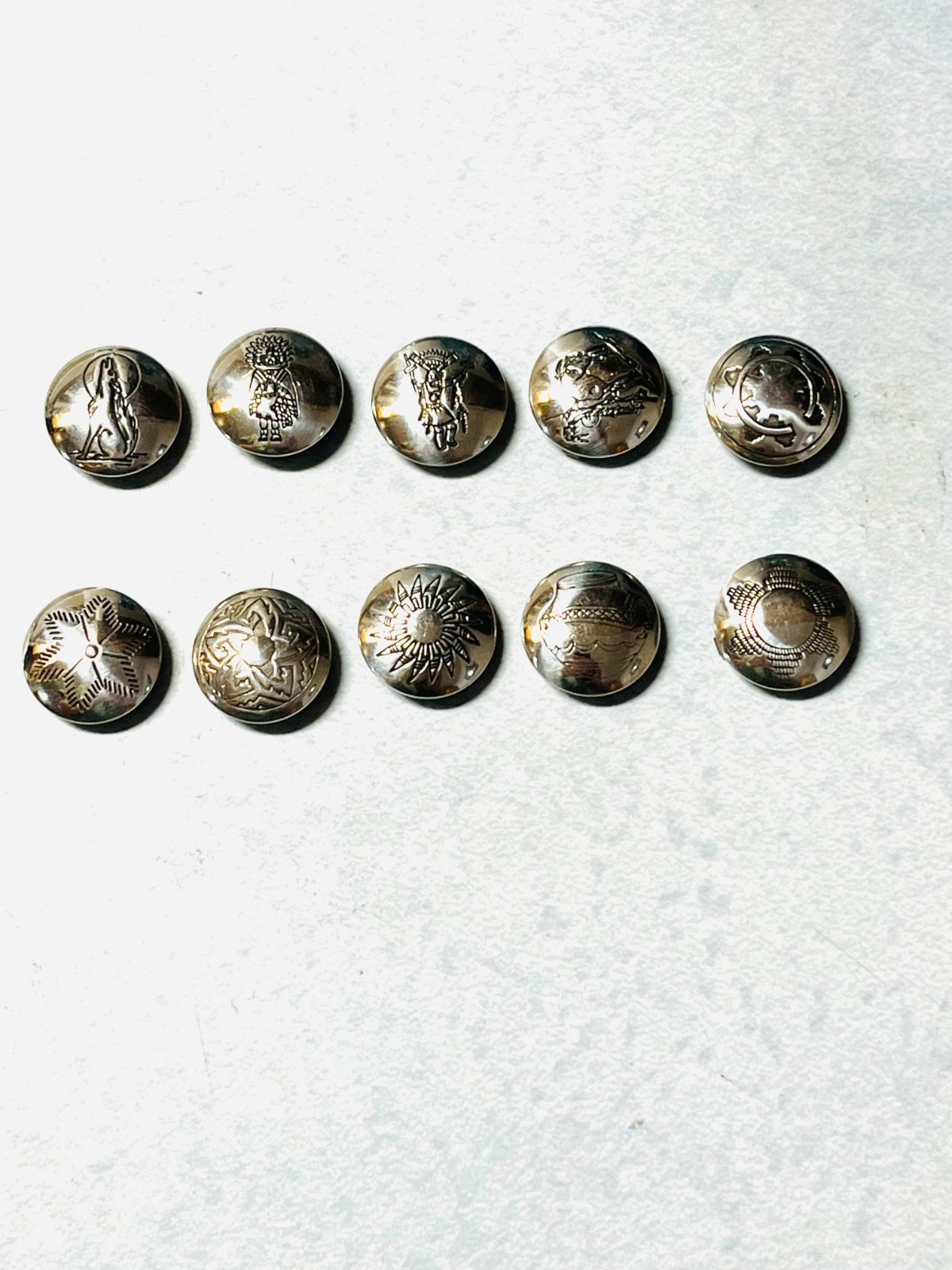 Set of  10 Vintage Southwestern Navajo style sterling silver button covers