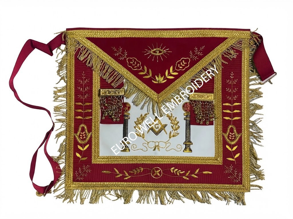 Master Mason Masonic Apron Red & Gold Hand Embroidery Master Mason Masonic Apron Red & Gold Hand Embroidery