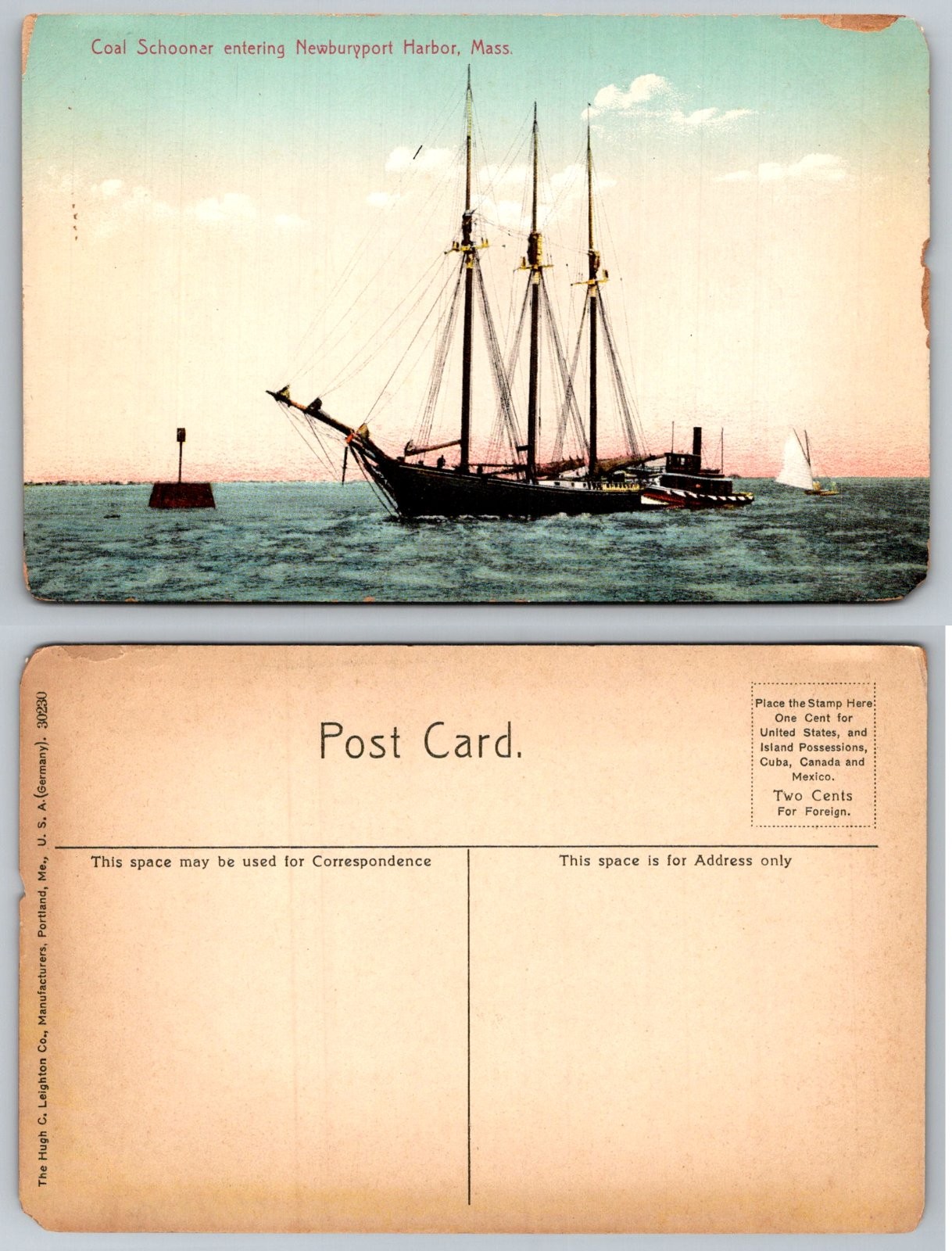 Newburyport Massachusetts Harbor Coal Schooner Hugh C Leighton Postcard