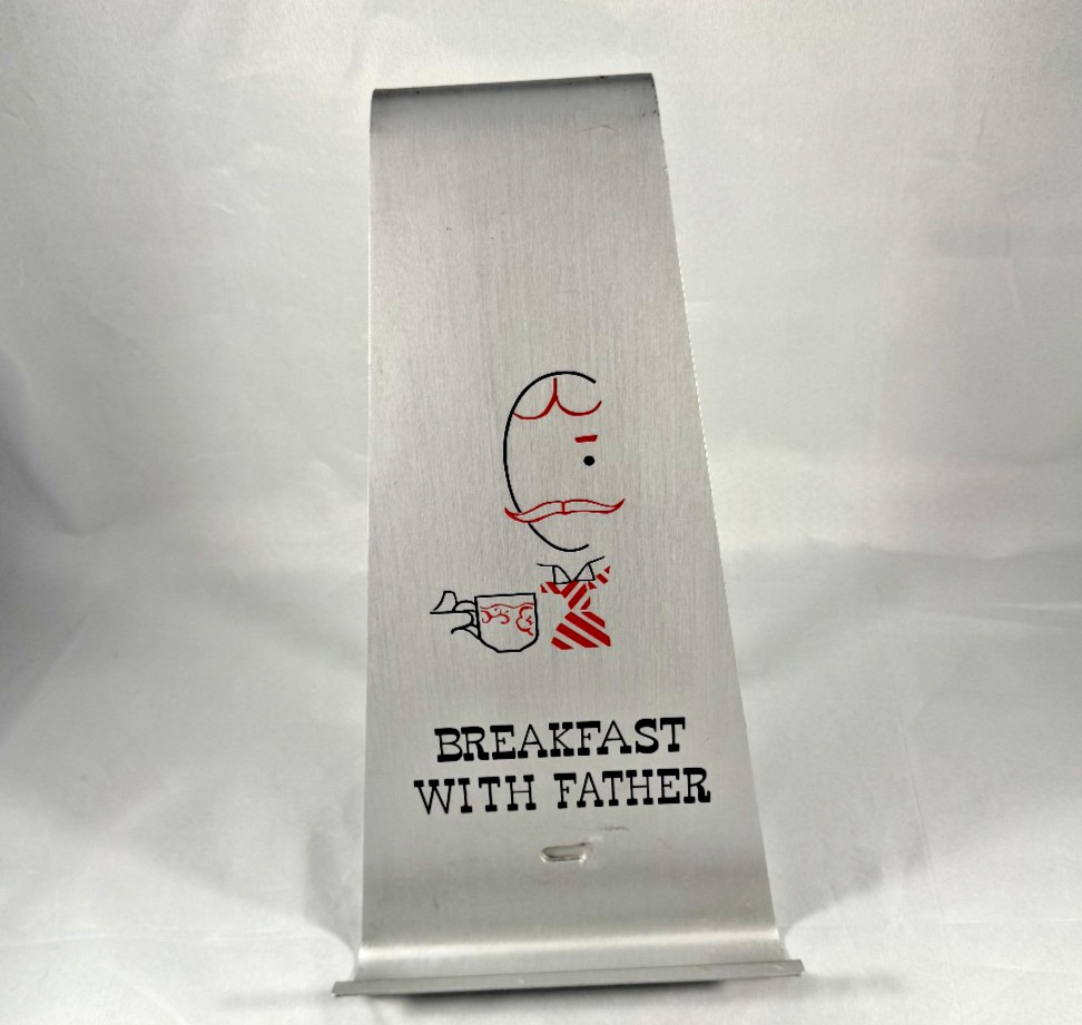 Vtg 50s Breakfast with Father Design Newspaper Holder Tabletop Stand Wife\'s Side