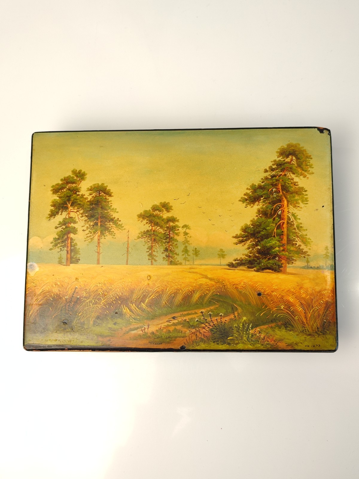 Rare Holui Russian Lacquer Box Vintage Handmade Palekh Mstera Soviet 60s 23x17cm