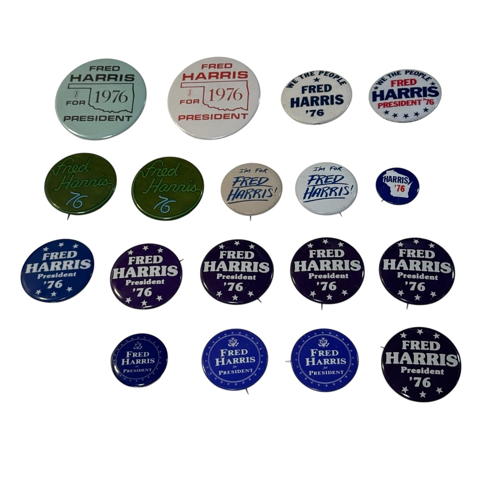 Vintage 1976 Fred Harris For President Campaign Pinback Buttons Lot 18 Political