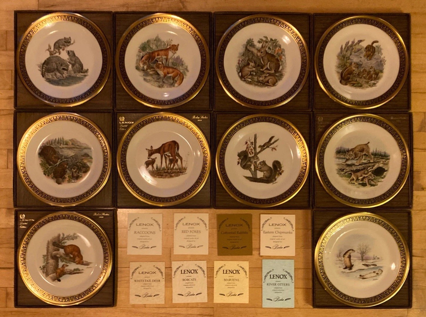 Complete Plate Set of 10 WOODLAND WILDLIFE Annual Lenox Edward Boehm 1973-1982