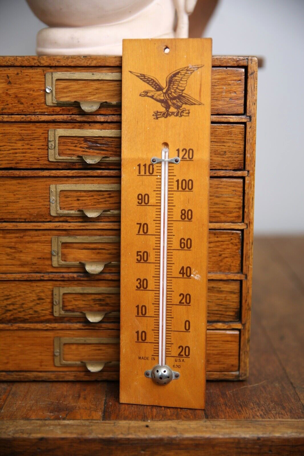 Vintage Federal Eagle wood sign Thermometer patriotic federal antique Americana