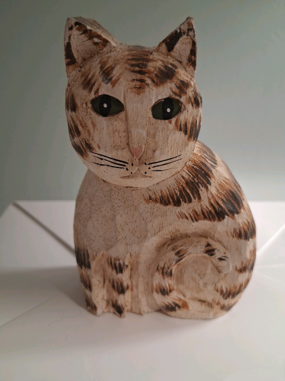 James Haddon Hand Carved Wood, Artist Signed Tabby Cat Vintage 1980's James Haddon Hand Carved Wood, Artist Signed Tabby Cat Vintage 1980's