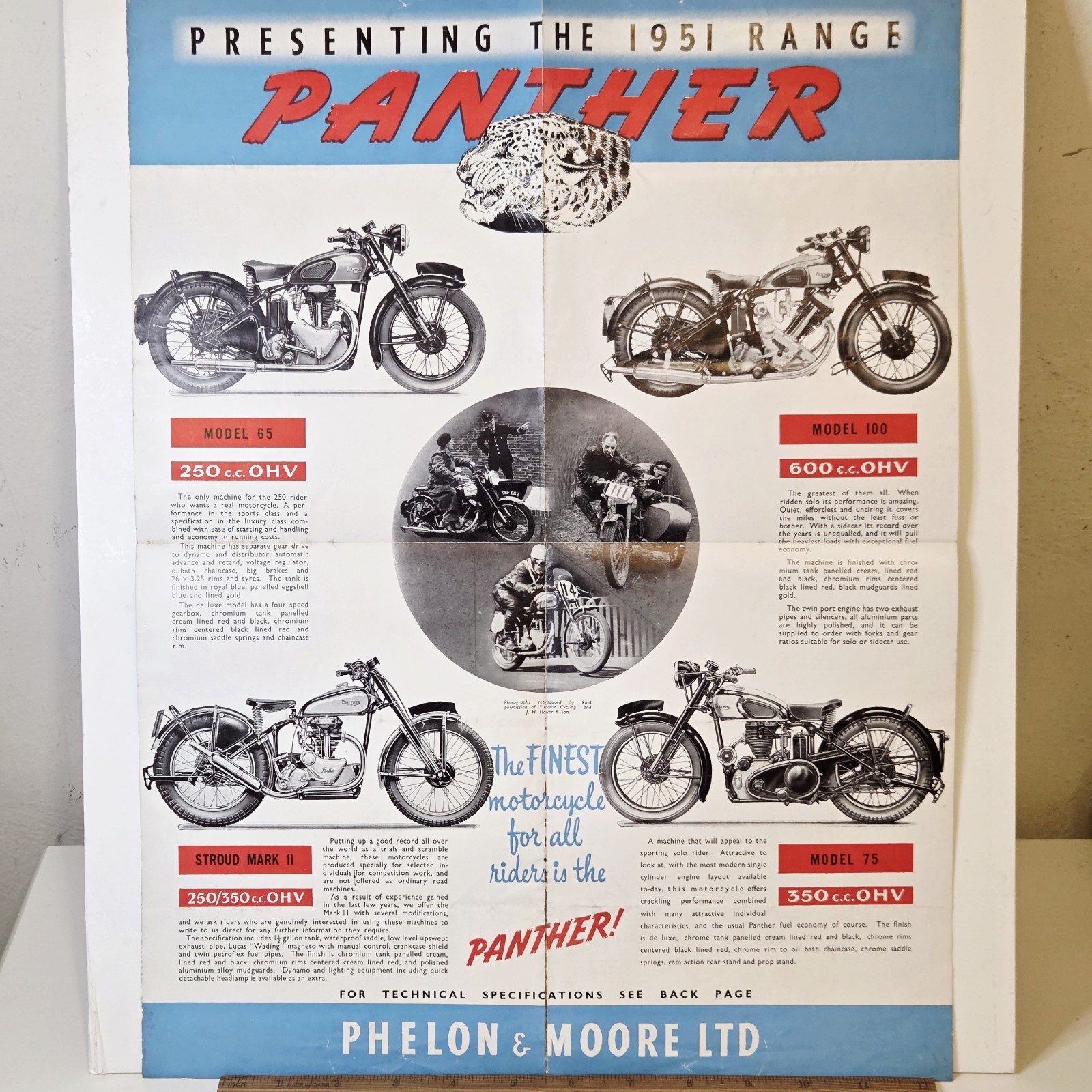 Vintage 1951 Panther Motorcycle Foldout Poster Sales Brochure UK Phelon & Moore Vintage 1951 Panther Motorcycle Foldout Poster Sales Brochure UK Phelon & Moore