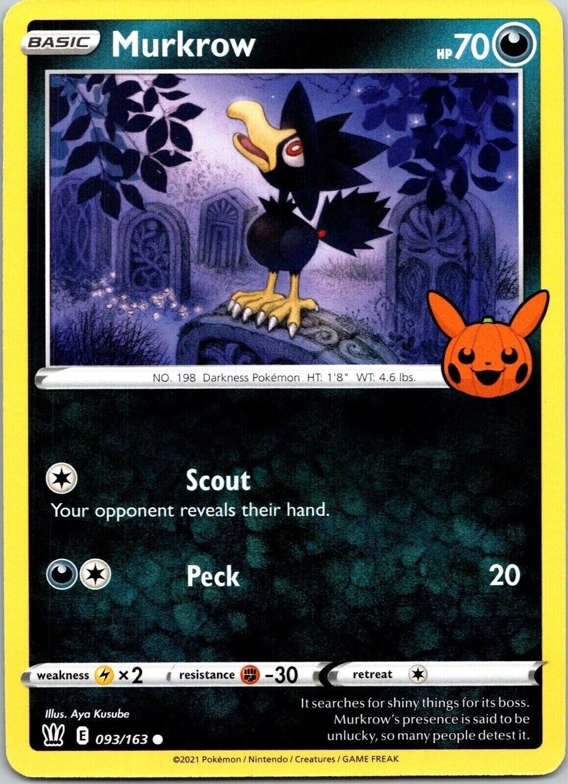 Murkrow 093/163 Regular Trick or Trade BOOster 2022 Halloween Pokemon TCG Murkrow 093/163 Regular Trick or Trade BOOster 2022 Halloween Pokemon TCG