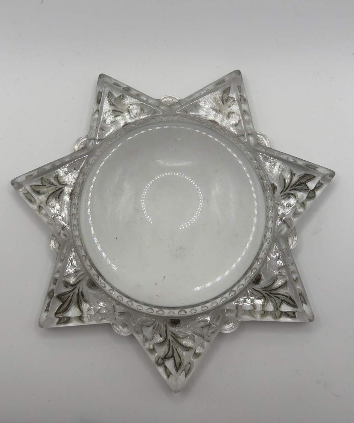 Antique Victorian Pressed 7 Point Star Dome Magnifying Glass Paperweight Sun