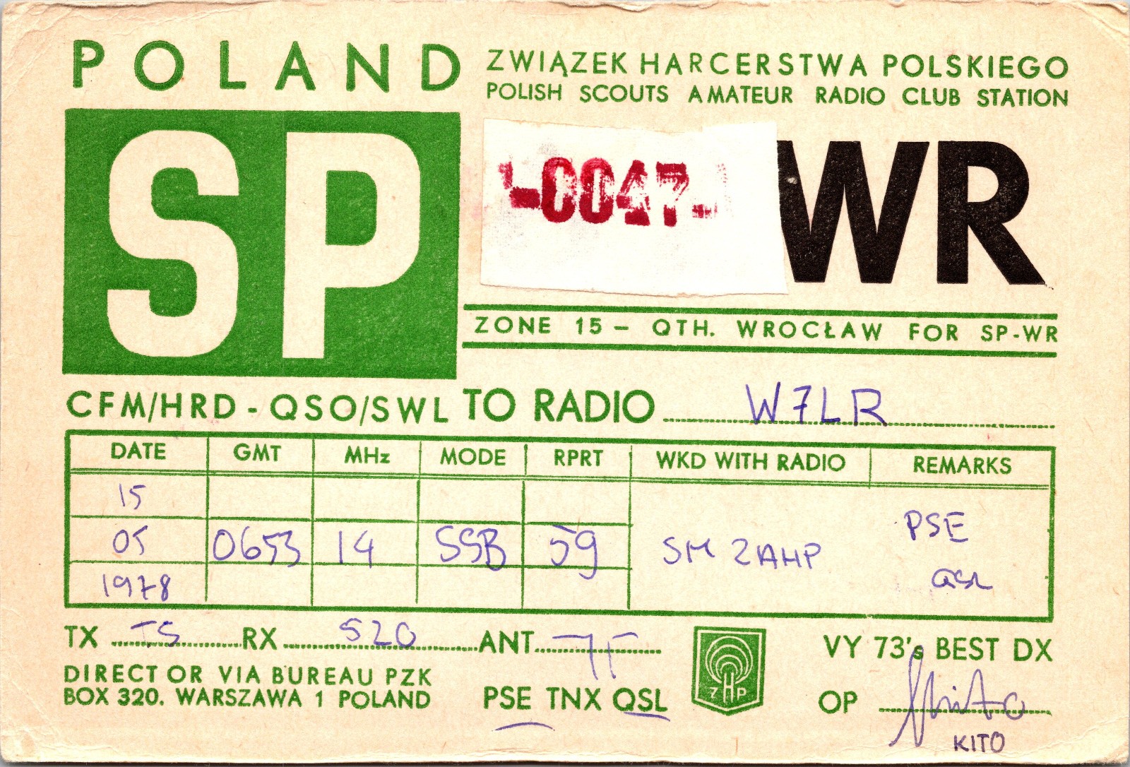 1978 SP-0047 Polish Scouts Wroclaw Poland Ham Radio Amateur QSL Card Postcard