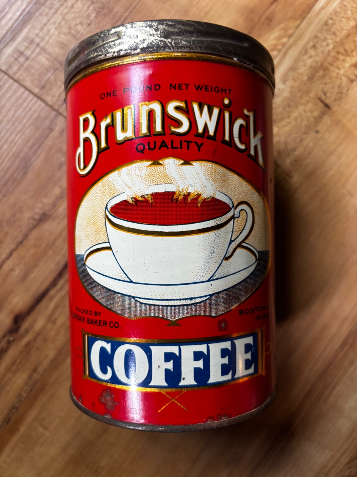 Vintage Early 1lb Tall Brunswick Coffee Tin Can Vintage Early 1lb Tall Brunswick Coffee Tin Can