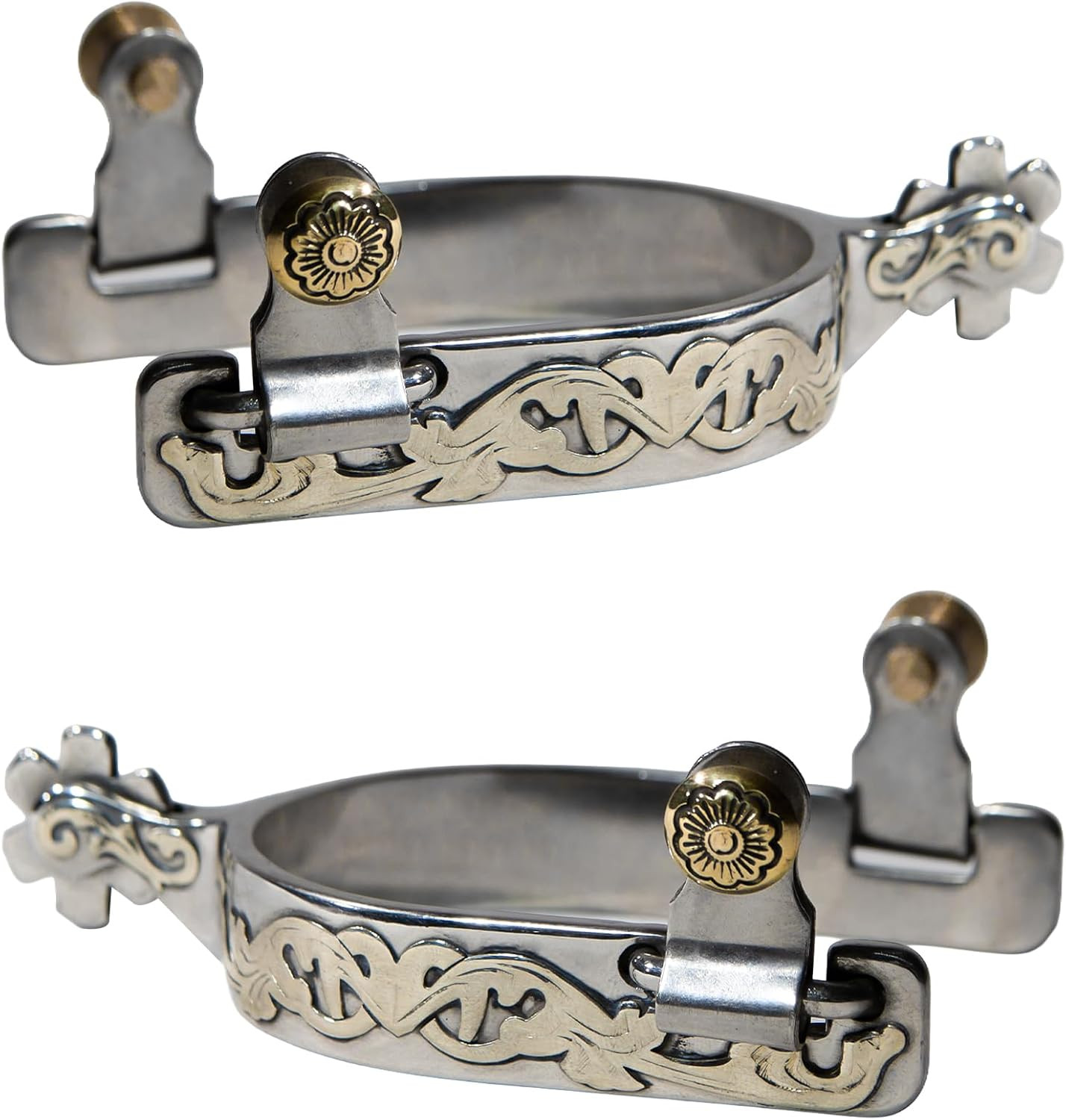 Silver Horse Spurs, 1 Pair Western Cowboy Boot Spurs with Rowels, Antique Hand-C Silver Horse Spurs, 1 Pair Western Cowboy Boot Spurs with Rowels, Antique Hand-C