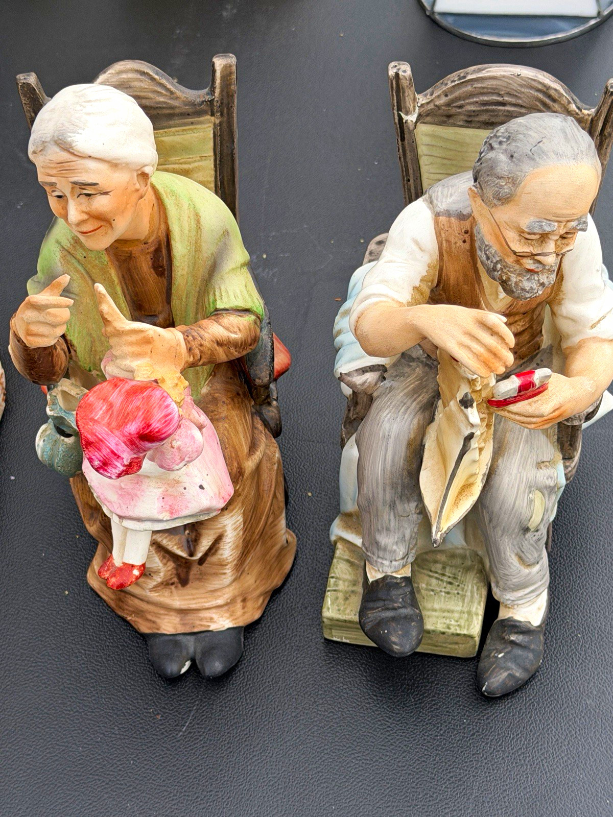 Norleans Hand Painted Ceramic Elderly Couple Figurines Pair, Japan, 1970s Norleans Hand Painted Ceramic Elderly Couple Figurines Pair, Japan, 1970s