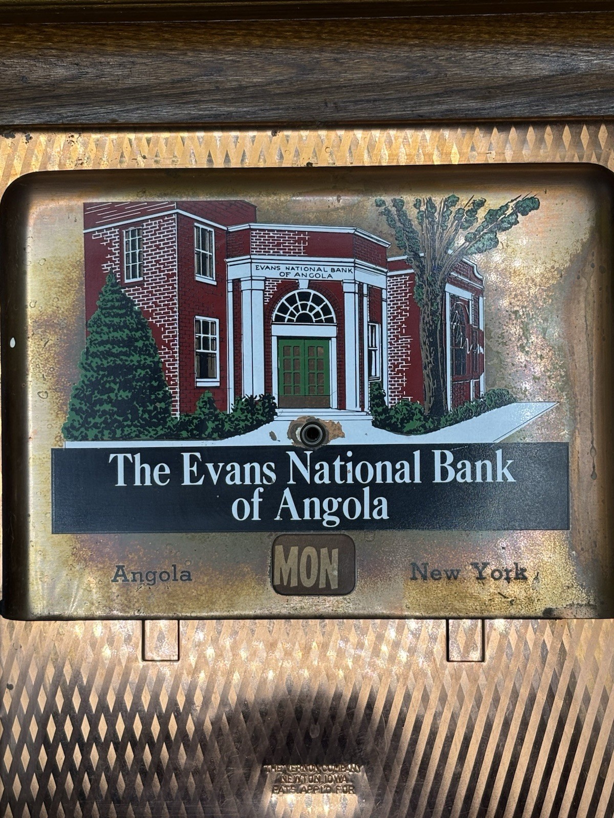 Vintage Antique Ornate Copper Evans National Bank Metal Calendar Sign Angola NY