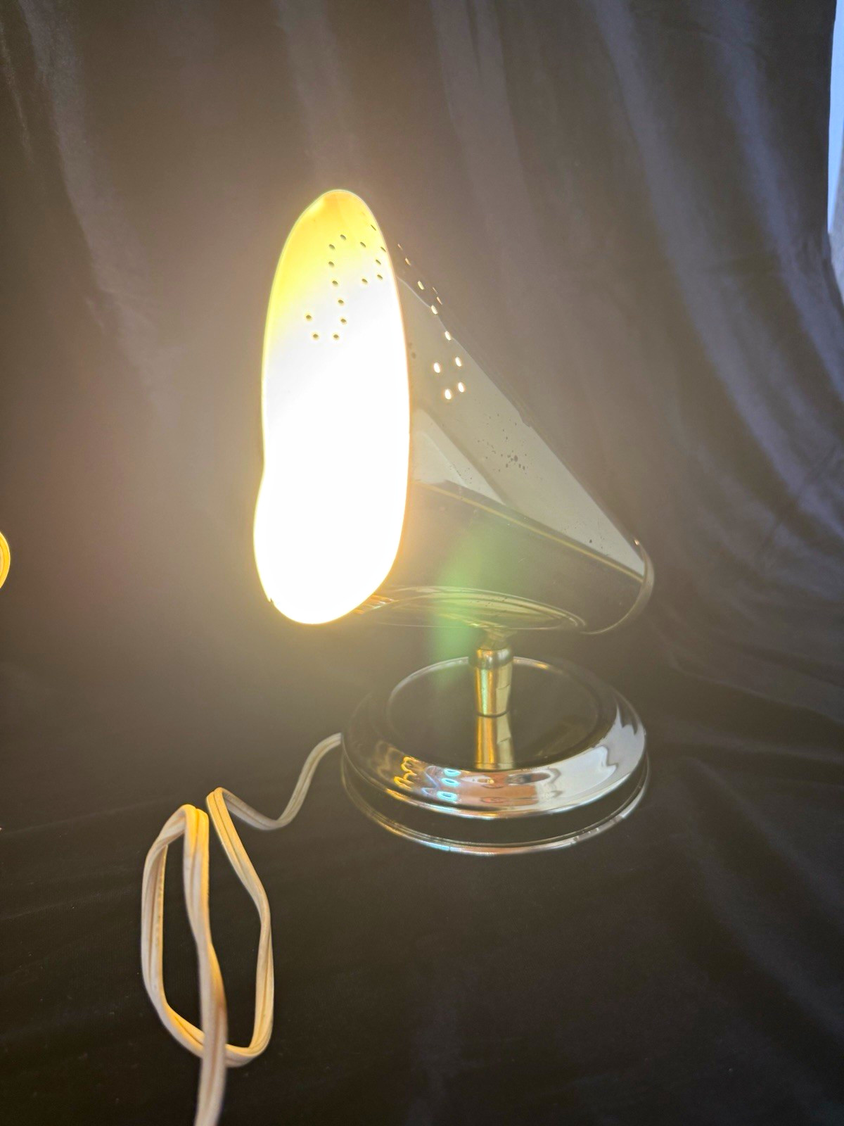 Vintage 50s Brass Bullet Lamp Perforated Cone Sconce Pin Up Desk Light MCM