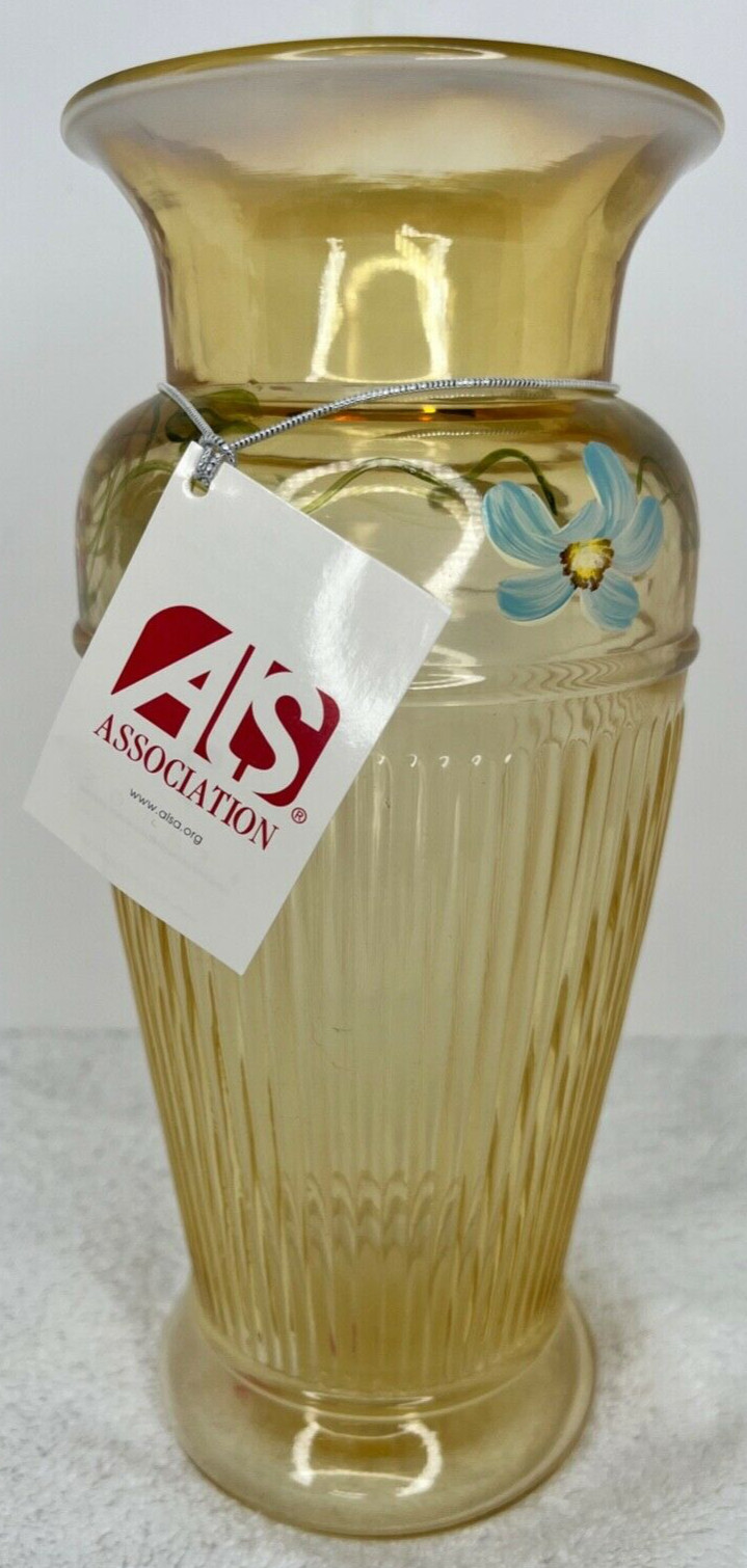 Fenton Amber Silken Sand Hand Painted Vase ALS Association Piece 6656vx