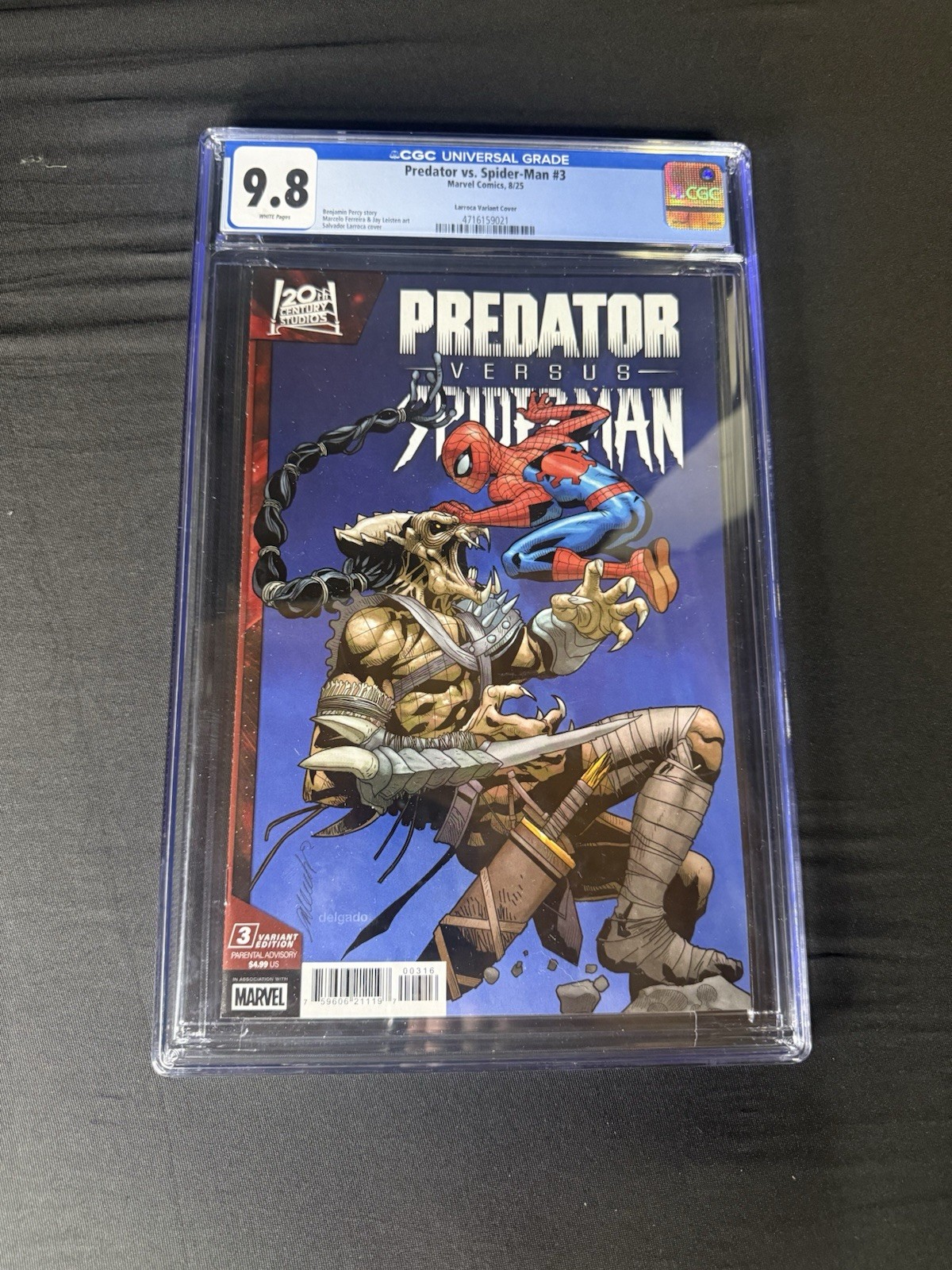 CGC 9.8 Predator vs. Spider-Man #3 Larroca Variant Marvel 2025 White Pages