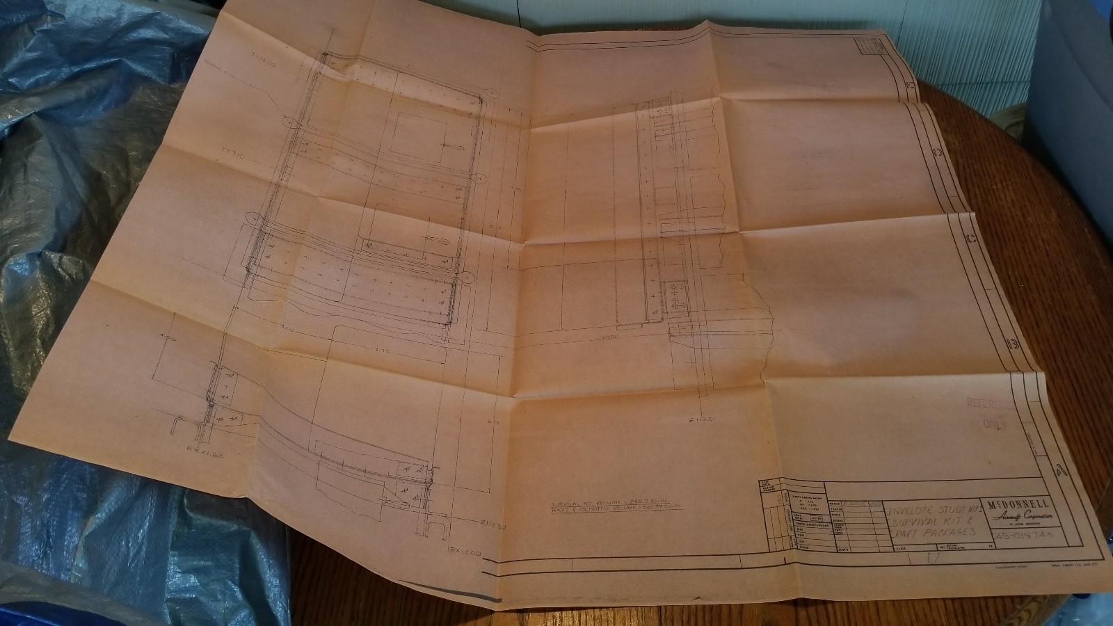 Original McDonnell Douglas MK1 Phantom Survival Kit and Raft Engineer Blueprint