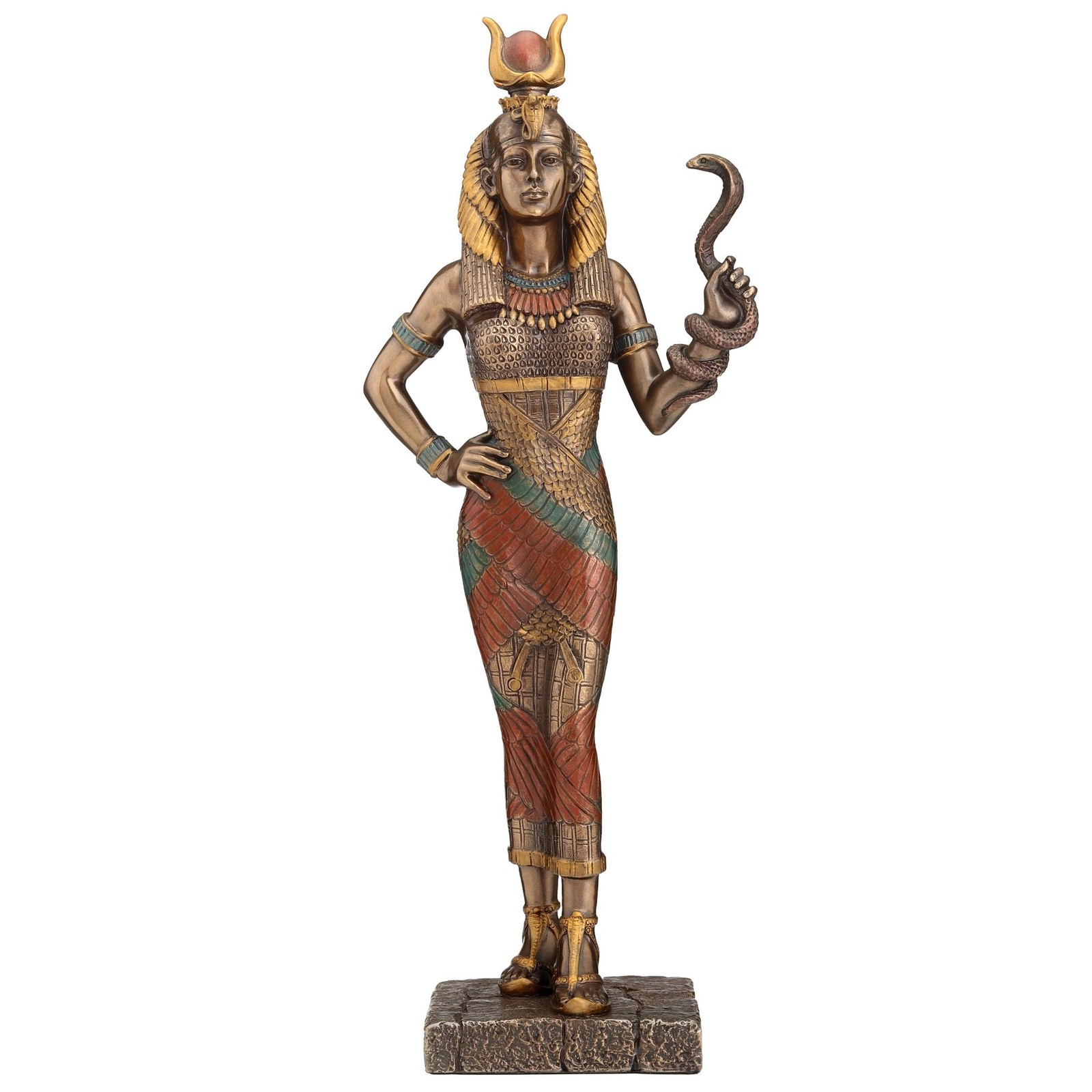 Veronese Design Egyptian Goddess Hathor Holding a Cobra Statue, Bronze