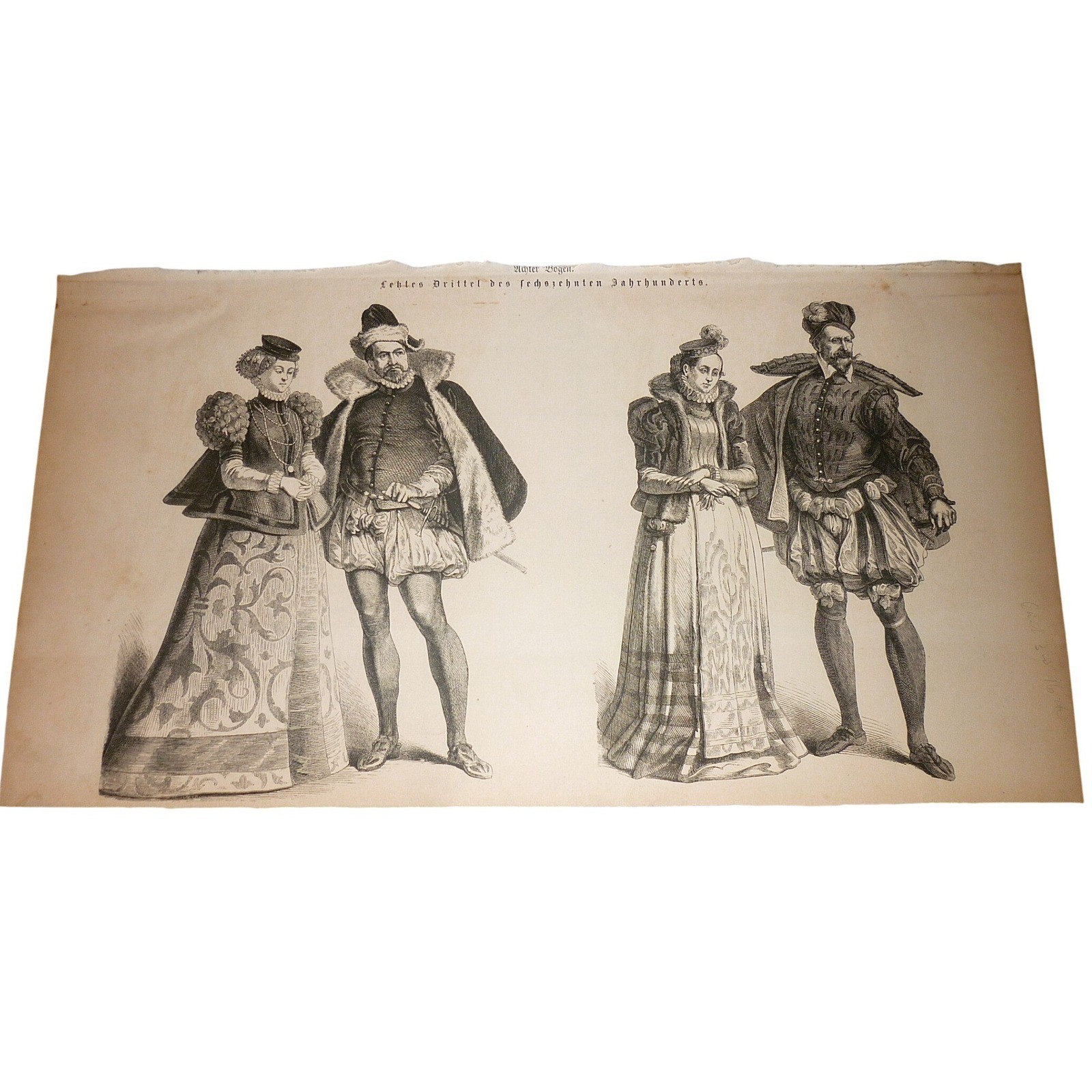 Antique 16th Century German Fashion Costume Plate Print Renaissance Woodcut Art Antique 16th Century German Fashion Costume Plate Print Renaissance Woodcut Art