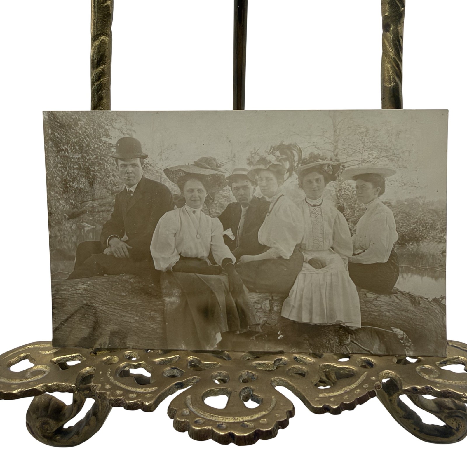 Vintage 1907 Group On Log Hats RPPC Real Photo Postcard Newark DE Posted 3.5x5.5