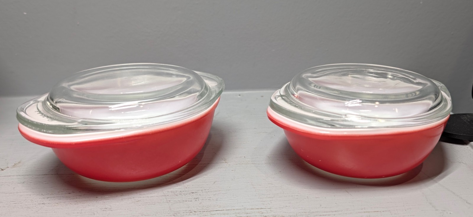 lot of 2 vintage Pyrex 080 Flamingo Pink 8 oz casserole dishes with lids lot of 2 vintage Pyrex 080 Flamingo Pink 8 oz casserole dishes with lids