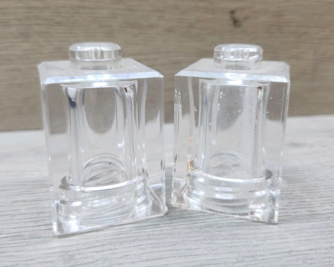 Vtg MCM Lucite Cube Salt & Pepper Shakers  1.5” Clear Acrylic Cap W/ Stoppers