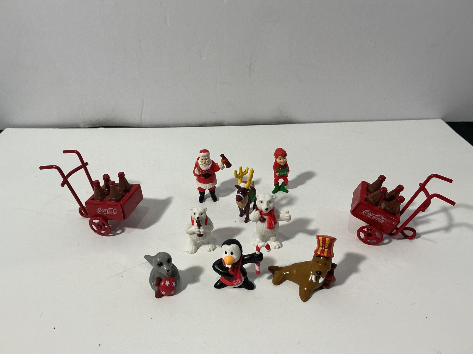 Vintage Lot of 10 Unique Coca-Cola Christmas Miniatures, Handtruck, Santa, Elf, Vintage Lot of 10 Unique Coca-Cola Christmas Miniatures, Handtruck, Santa, Elf,